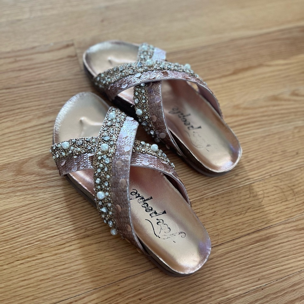 Free People Moon Child embellished sandals in rose gold